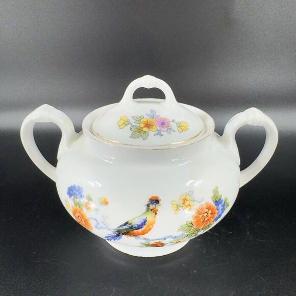 TK Thun Bohemia Czechoslovakia Sugar Bowl Porcelain Bird Flowers Pattern Vintage - Picture 15 of 15